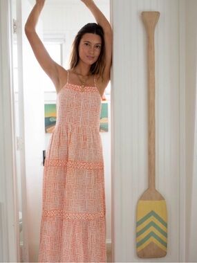 Marea Spaghetti-Strap Peach Pattern Maxi Dress Size M